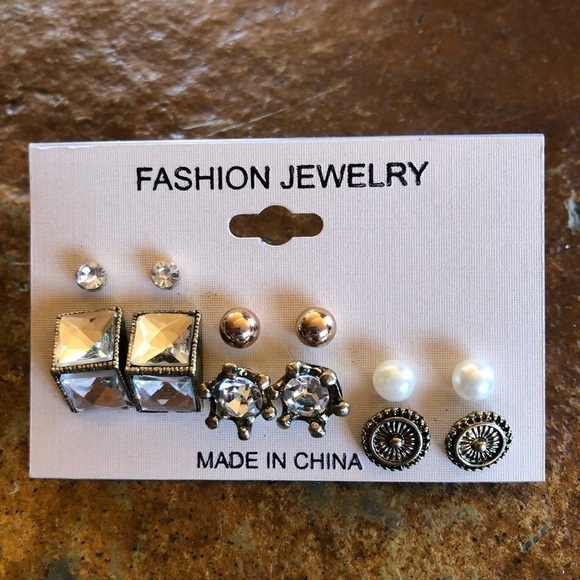 6 pair gold-tone mixed metals gemstone faux Pearl earring sets - Picture 2 of 7